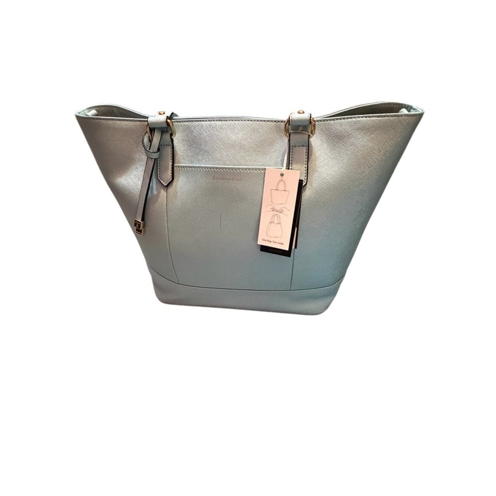 Tignanello Convertible Shopper Tote in Aqua Blue All Leather